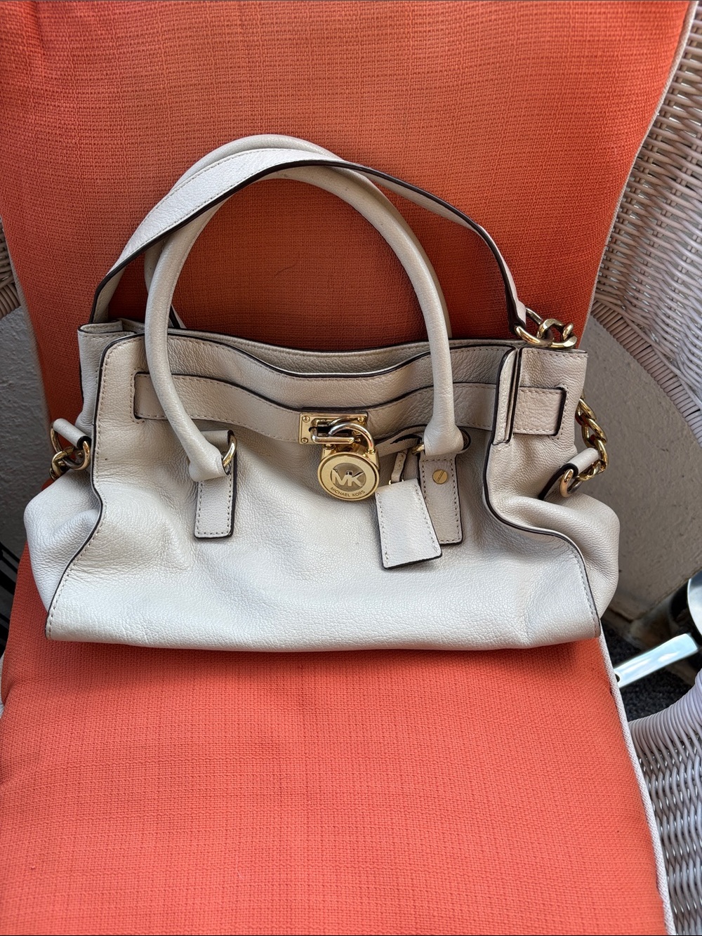 Michael Kors Cream Leather Satchel with Gold Accent Lock